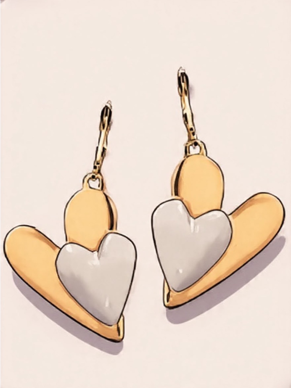 Two-Tone Heart Drop Earrings — Gold and Silver Women’s Jewelry